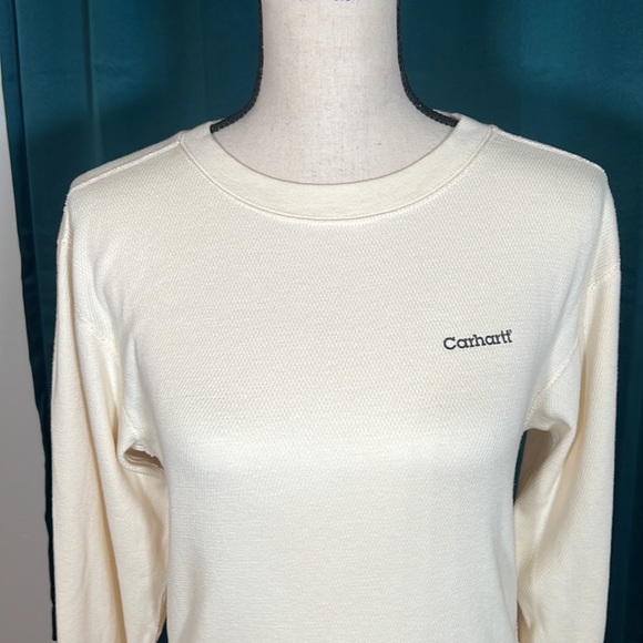 Carhartt Thermal Long Sleeve Shirt USA Made Off White Waffle Knit Mens M - Picture 3 of 10